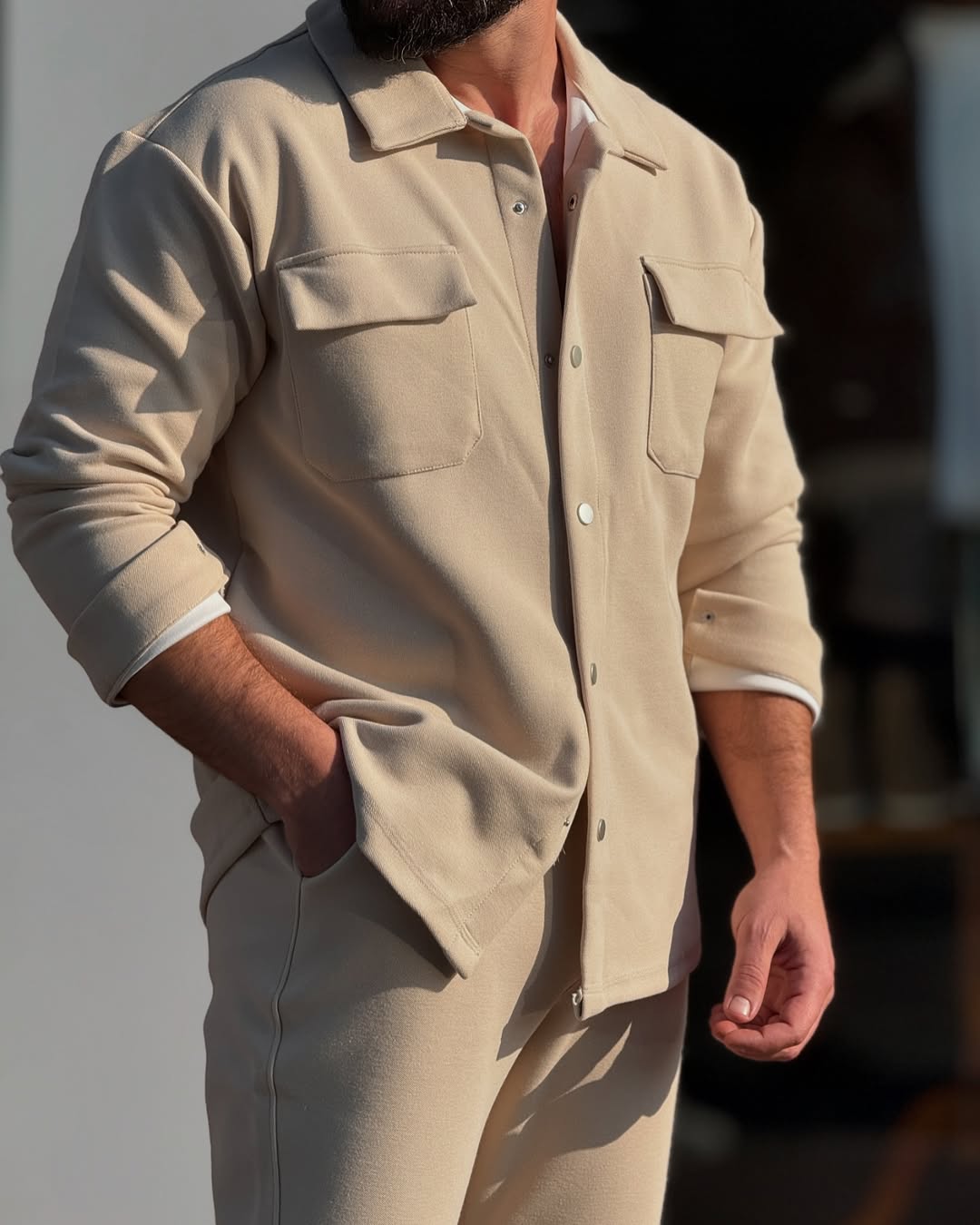 Men's Textured Button Down Tracksuit Set