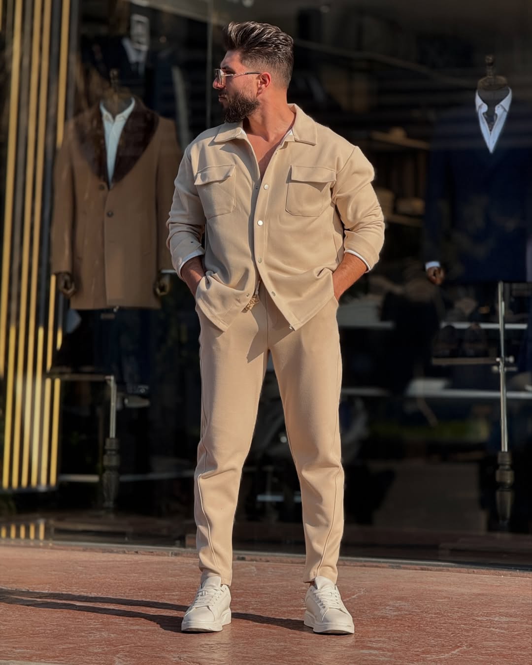 Men's Textured Button Down Tracksuit Set