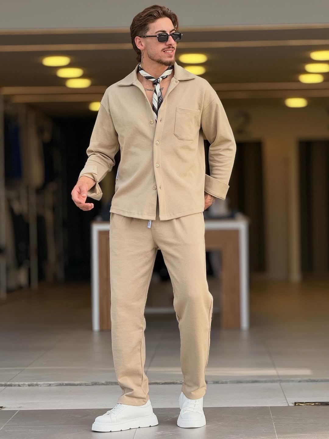 Men's Premium Winter Fleece Tracksuit Beige