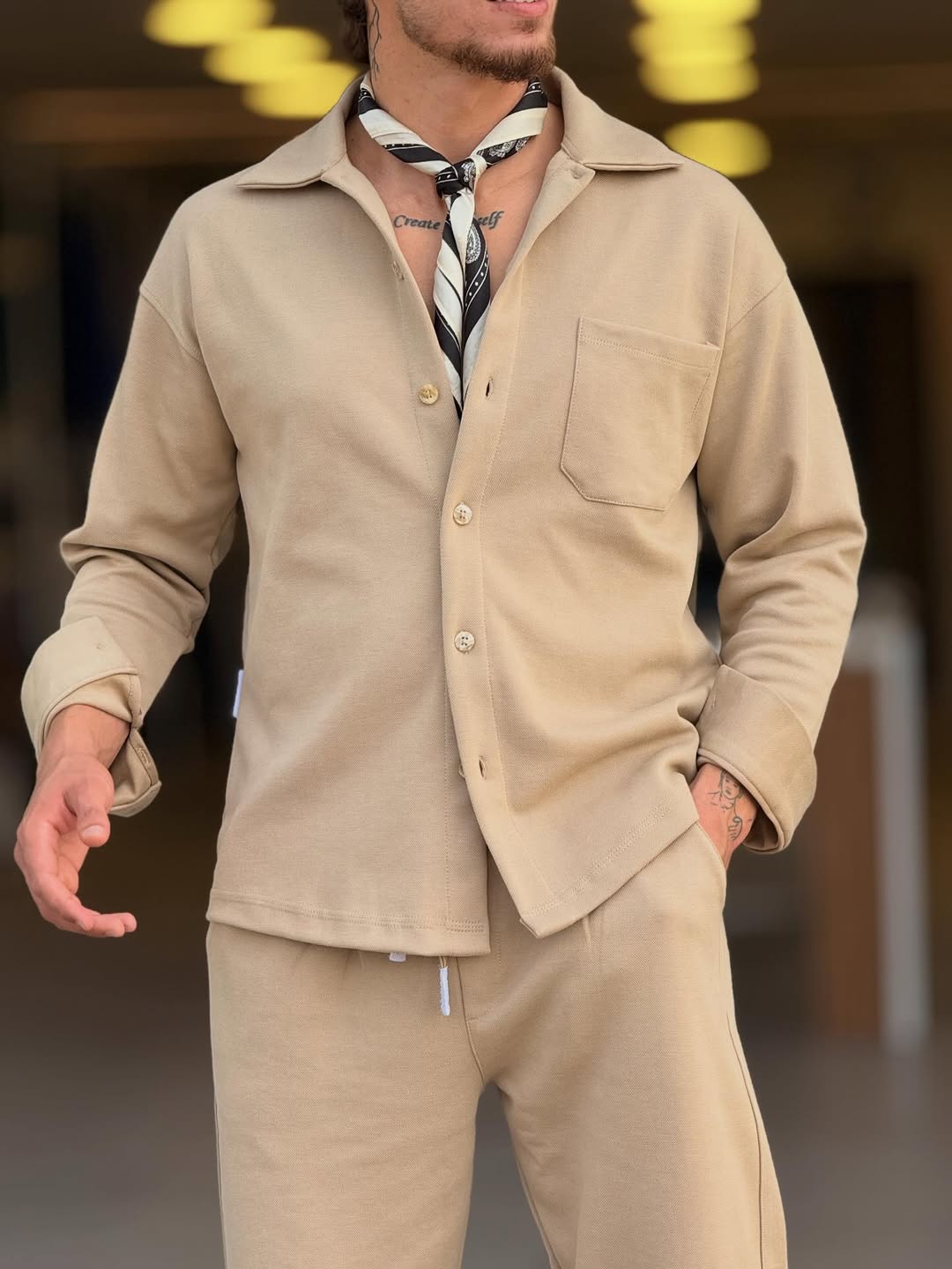 Men's Premium Winter Fleece Tracksuit Beige