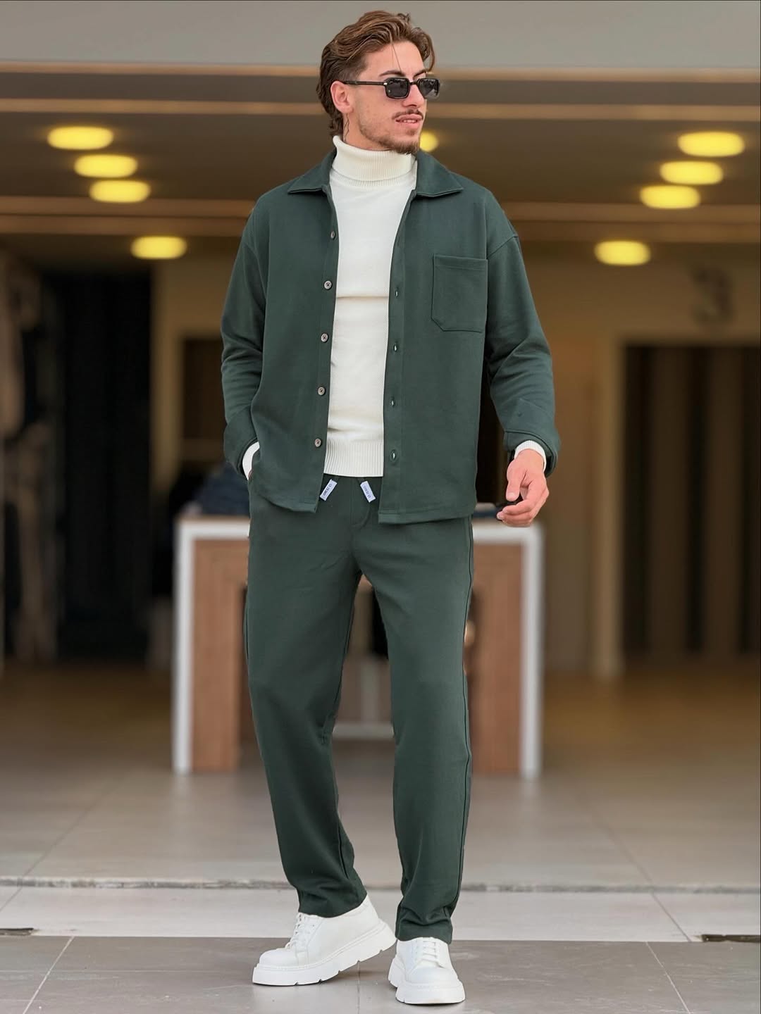 Men’s Premium Winter Fleece Tracksuit Bottle Green